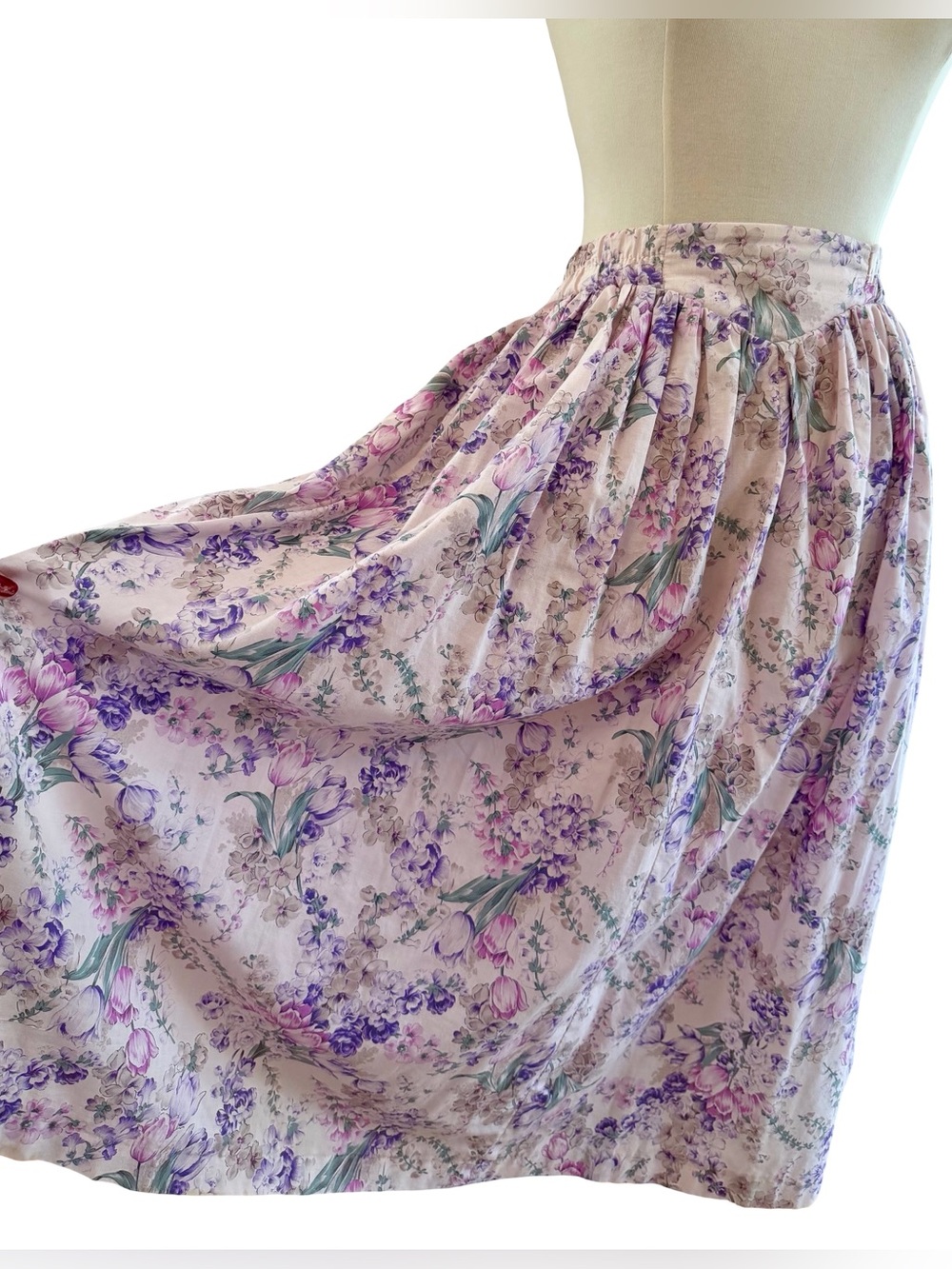 Vintage 80s John Kaldor Floral Cotton Skirt V Waist Pockets M L